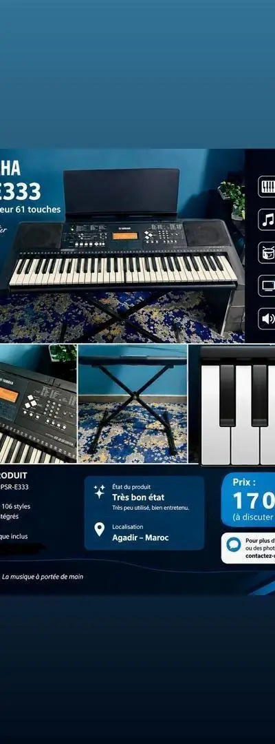 Piano Yamaha PSR-E333 – Clavier 61 touches