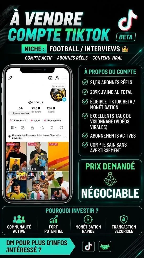 Compte TikTok Beta à vendre