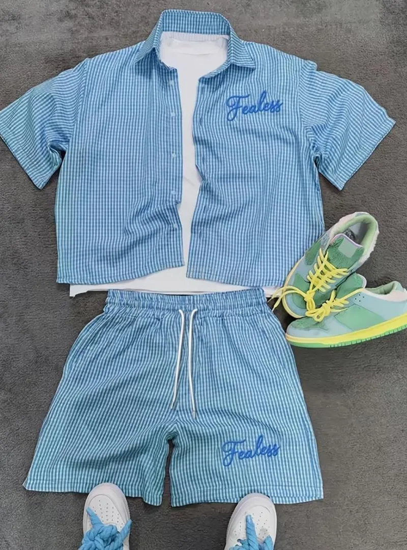 Ensemble chemise short bleu