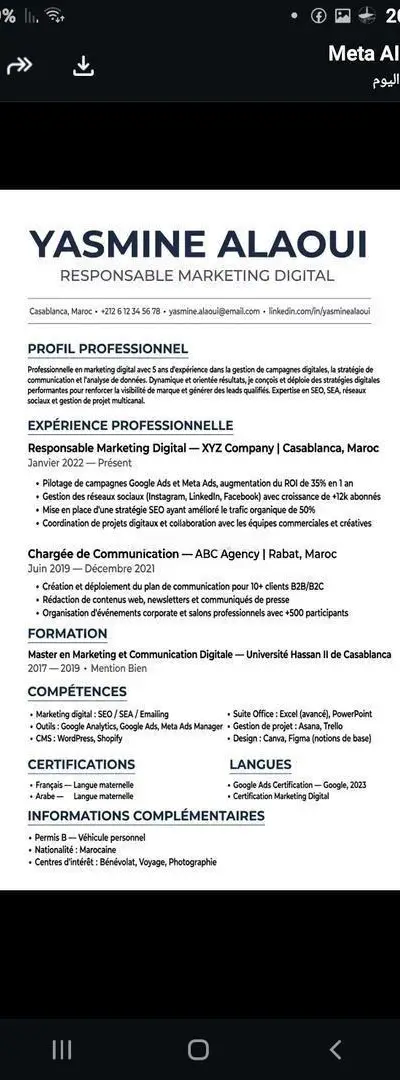 CV Professionnel ATS - 50DH - Marrakech