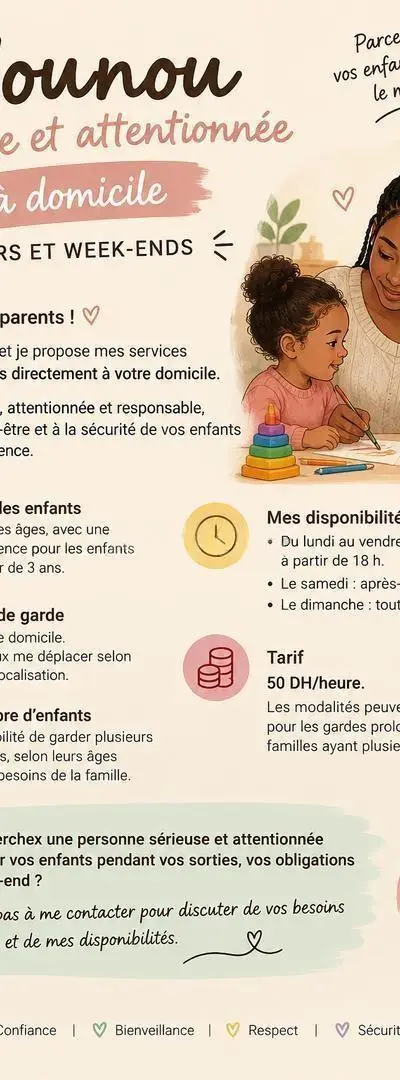 Nounou sérieuse à domicile – Soirs et week-ends