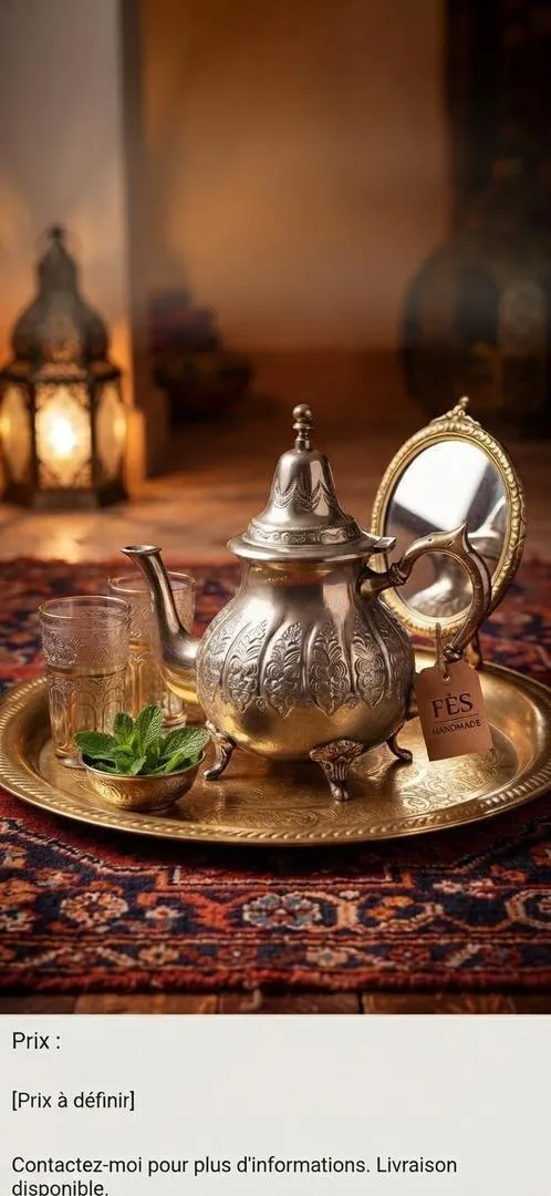 Théière Marocaine Traditionnelle en Argenté Fès
