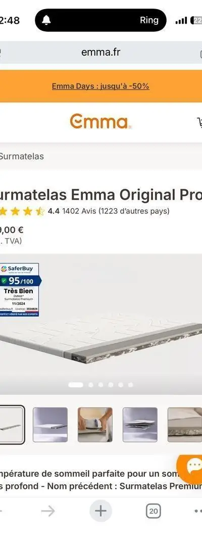 Surmatelas Emma 190x140