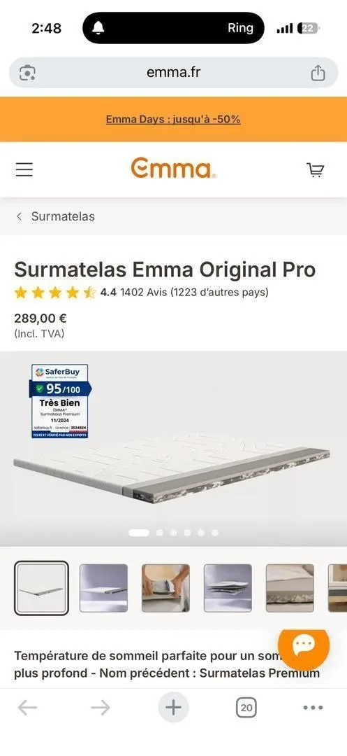 Surmatelas Emma 190x140