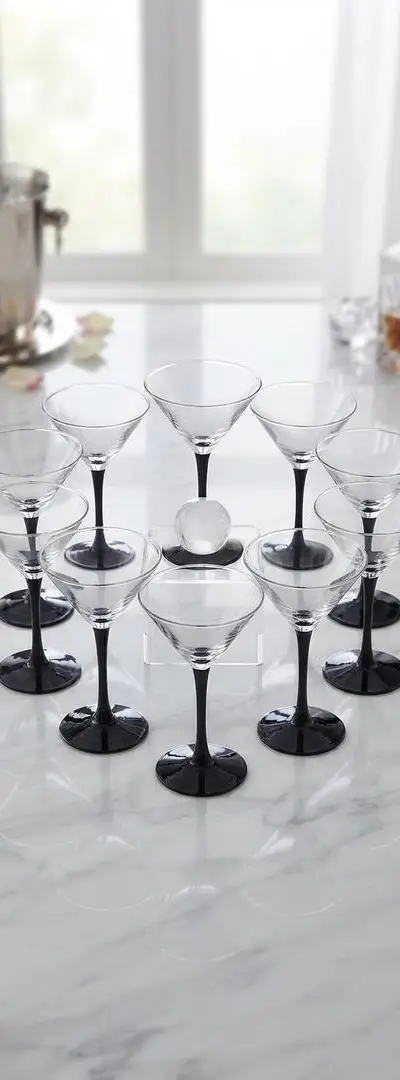 Service de 10 verres à pied pied et base noirs