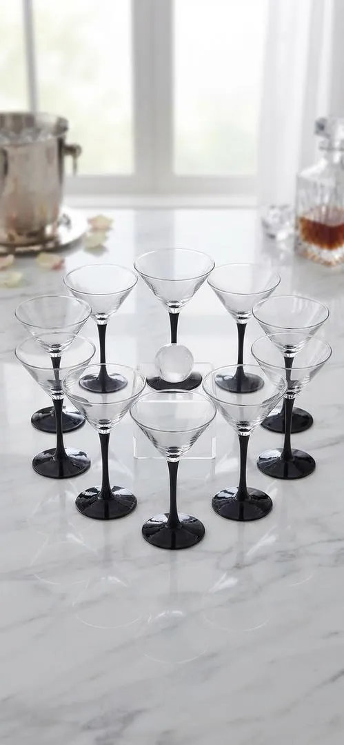 Service de 10 verres à pied pied et base noirs