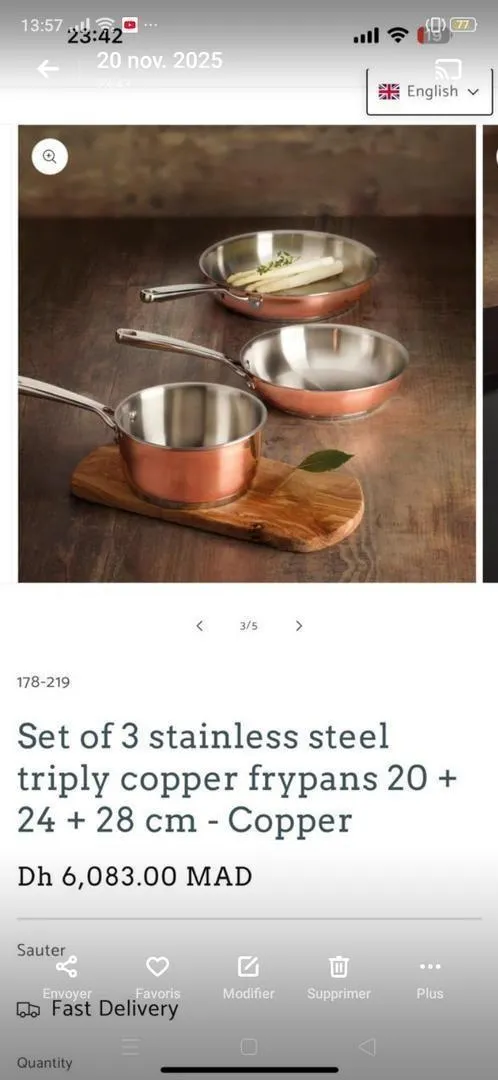 Ensemble de casseroles en cuivre authentique et luxueux