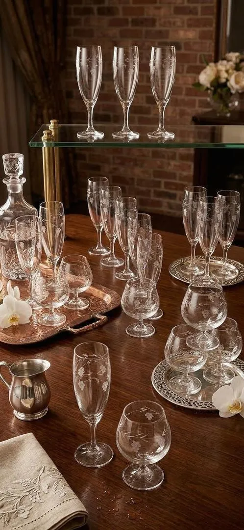 Service de verres en cristal gravé (11 pièces)
