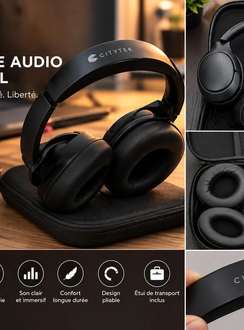 Casque CITYTEK Bluetooth et Filaire, Noir