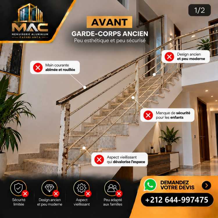 Garde-corps aluminium sur mesure — escaliers & ter