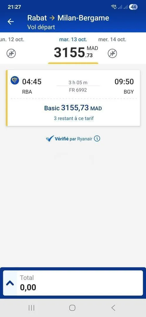 Billet d'avion Rabat Milan