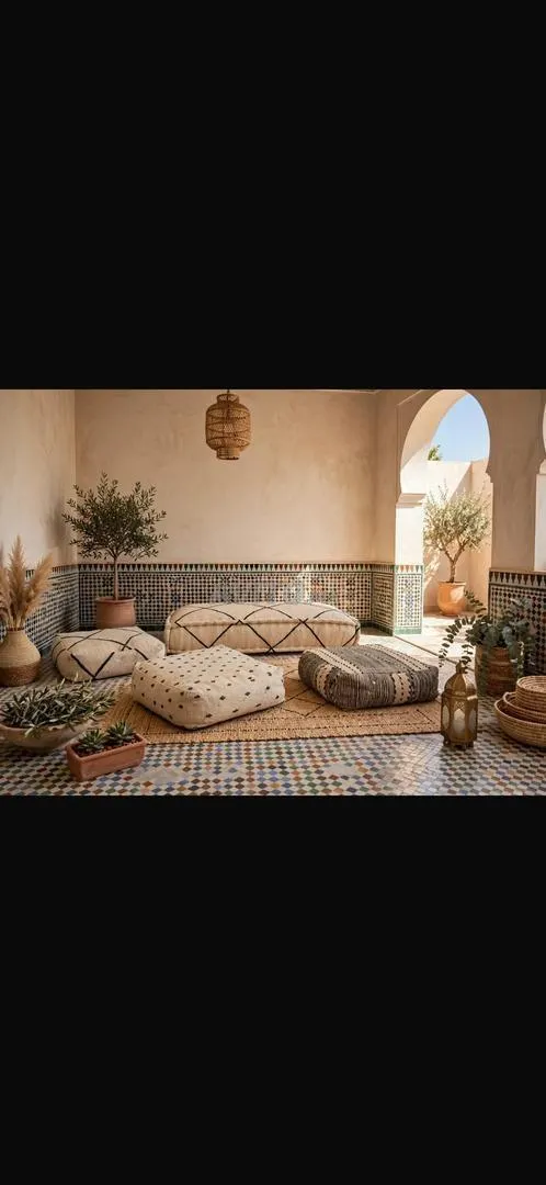 4 Poufs Sol XL Beni Ouarain - Tissée Main - Lot