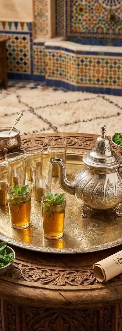 Authentique Théière Plateau et Verres Marocains