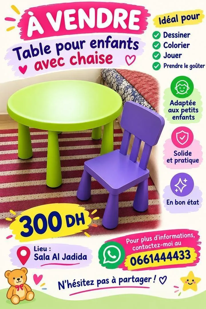 Table et chaises pour enfants