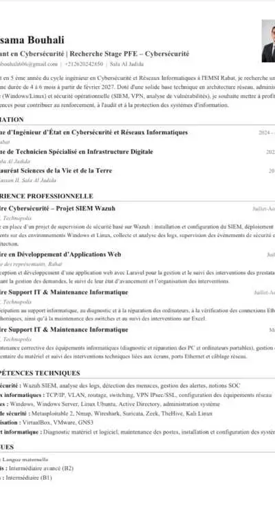 Recherche Stage PFE en Cybersécurité – Février 202