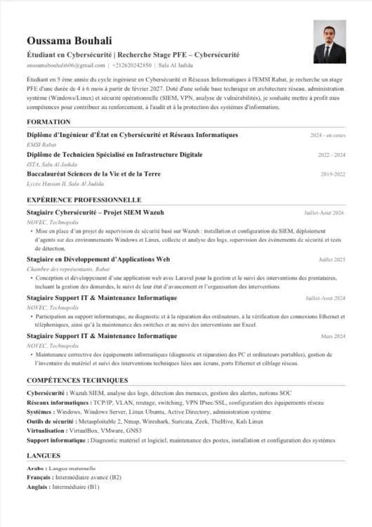 Recherche Stage PFE en Cybersécurité – Février 202