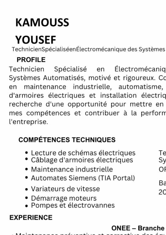 Technicien specialisé en éléctromécanique des syst