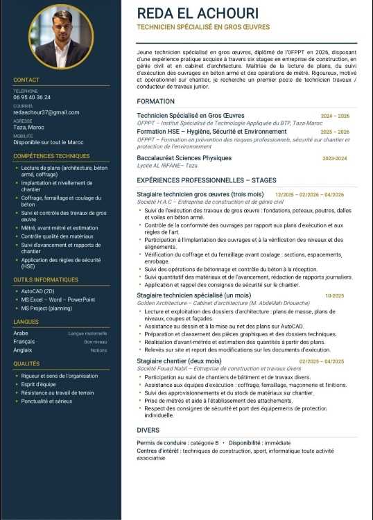 Technicien Spécialisé en Gros Œuvre – Génie Civil