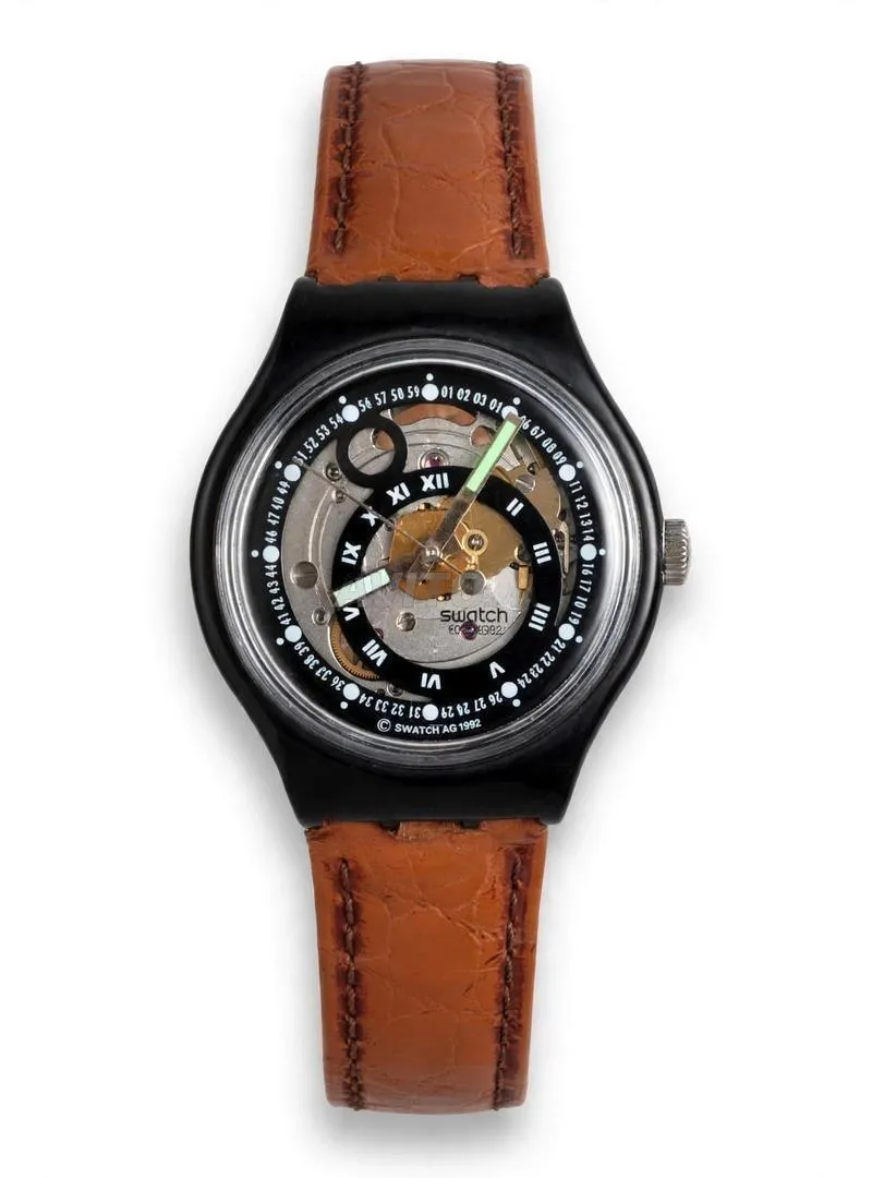 Montre Swatch mécanique transparente cadran noir sans pile