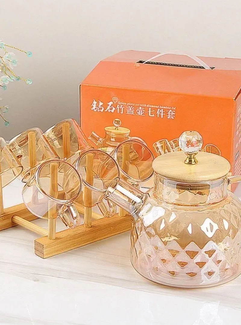 Théière en verre et 6 tasses