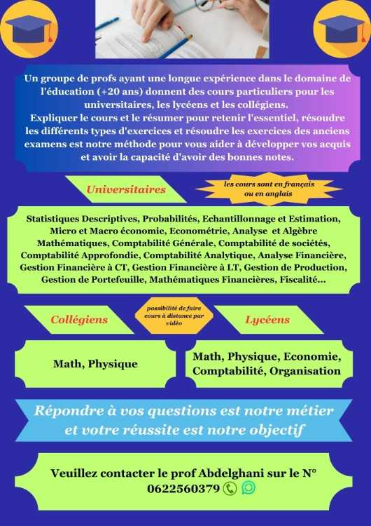 Cours à domicile de Math.Stat.Proba Compta.Micro