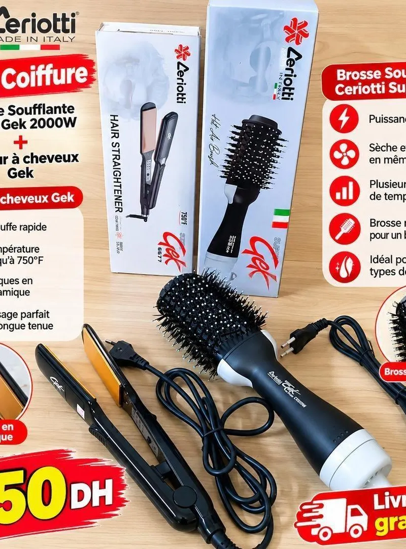 Pack fer à lisser et brosse chauffante Gek