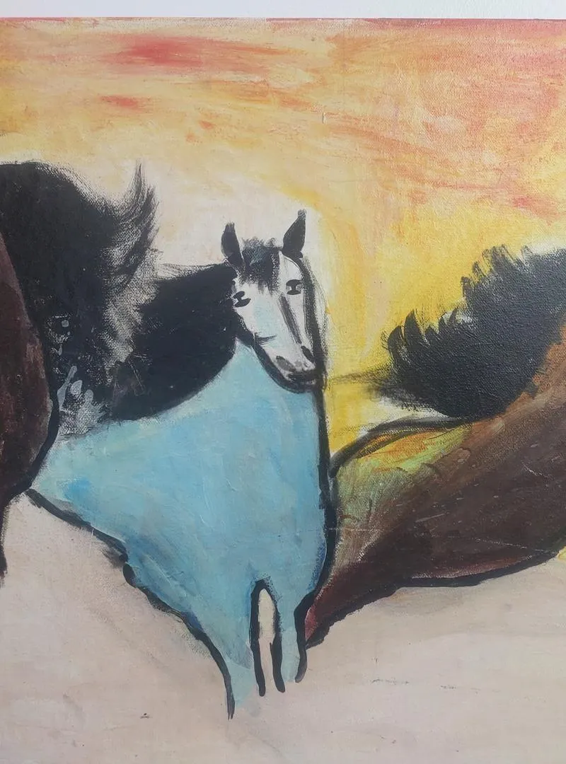 Tableau décoratif peint à l'acrylique chevaux