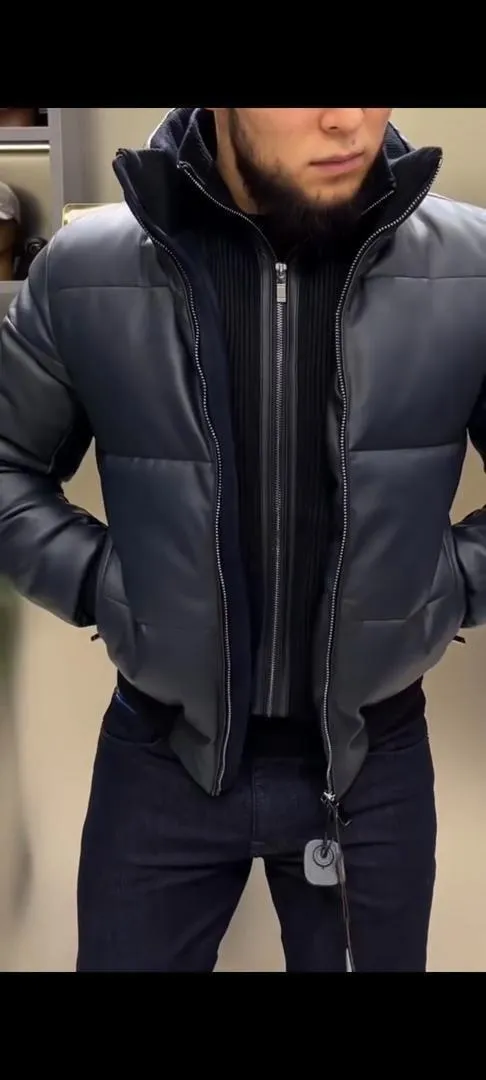 Veste élégante en cuir noir pour homme, hiver