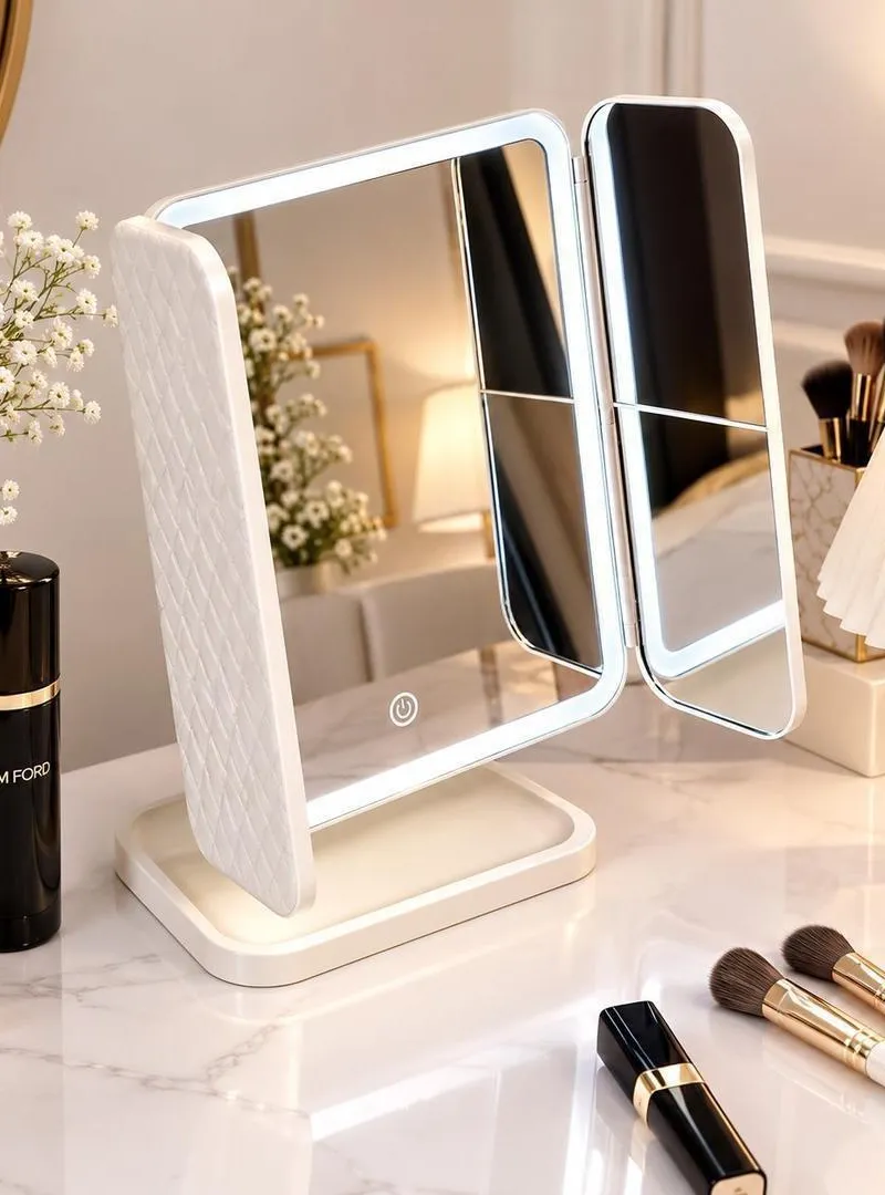 Miroir de maquillage pliable avec LED