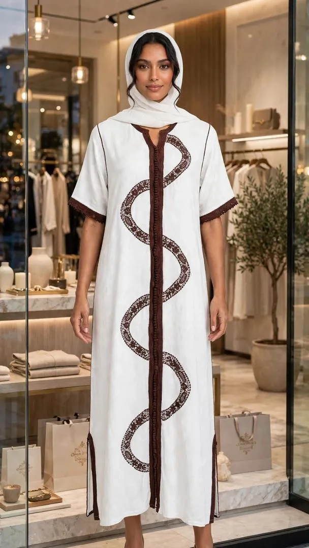 Gandoura Hmaoui Blanc avec Foulard Taille M L