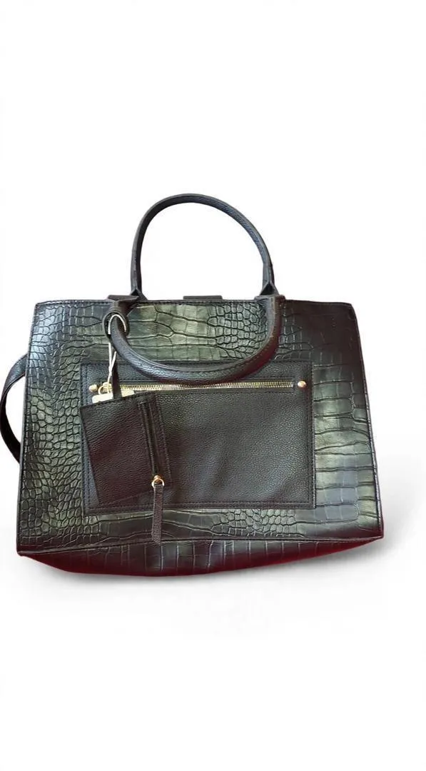 Sac à main noir élégant imitation cuir de crocodile