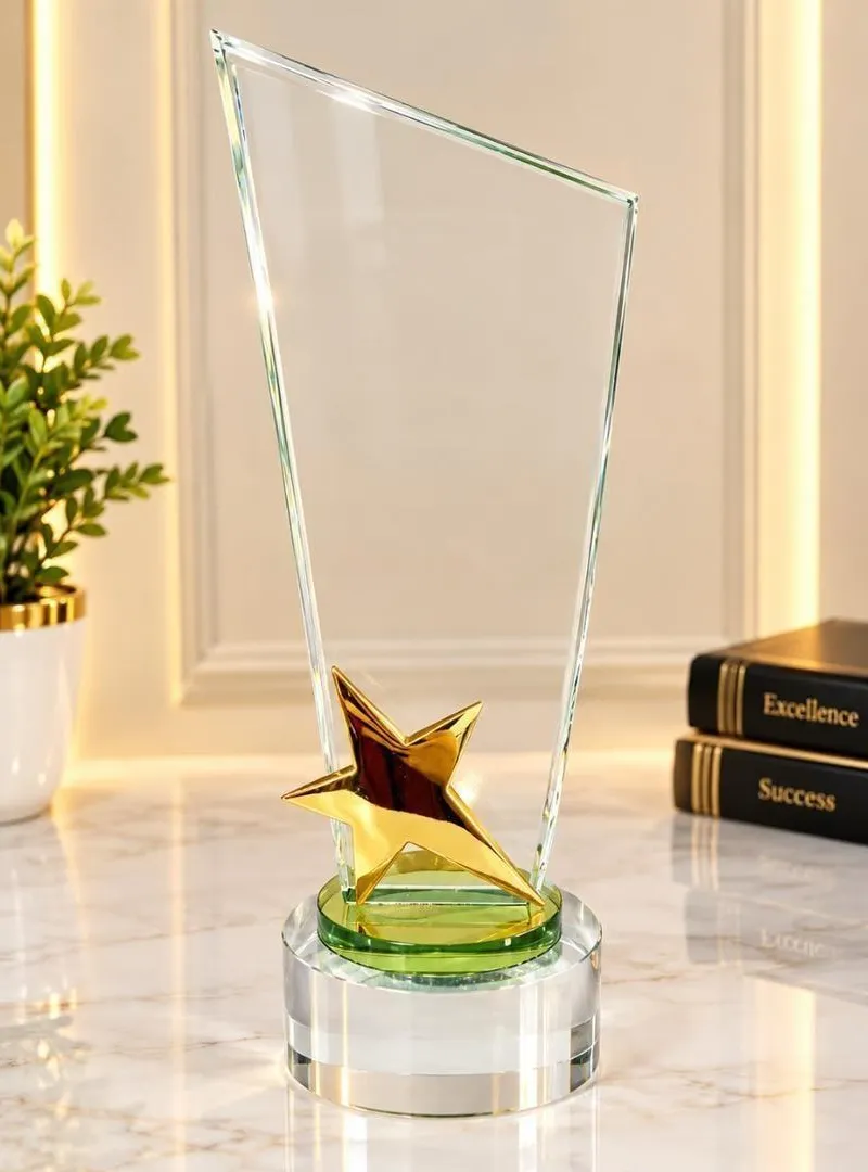 Trophée en Cristal avec Étoile Dorée