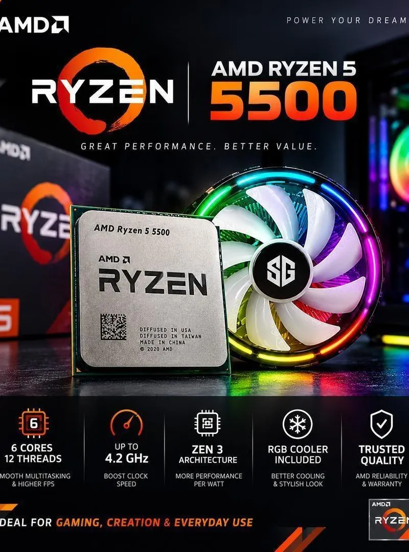 AMD Ryzen 5 5500 et Ventilateur RGB 🔥